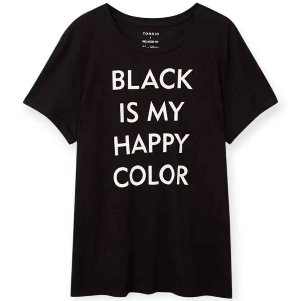 4X 26W Torrid Black Is My Happy Color Roll Cuff Tee Relaxed Fit Crew Tee Cotton